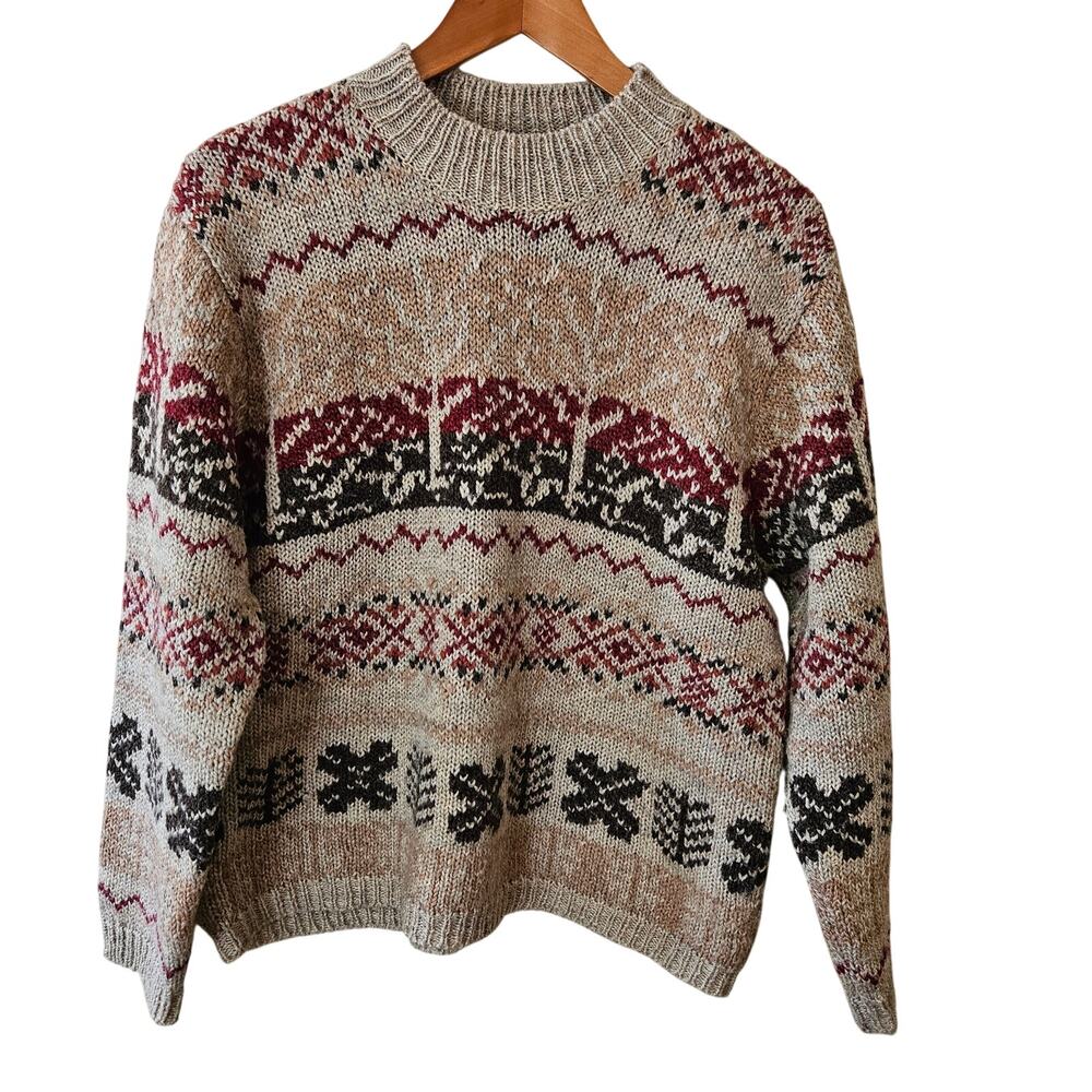 Vintage Women's Fair Isle Sweater Size Large Chunky Cabincore Tree Wool Blend